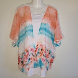Coral & Turquoise Shawl/Cardigan, S/M